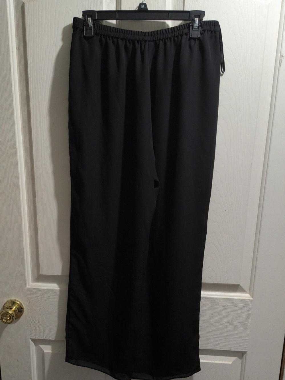 Women's Black Elastic-Waist Wide-Leg Pants